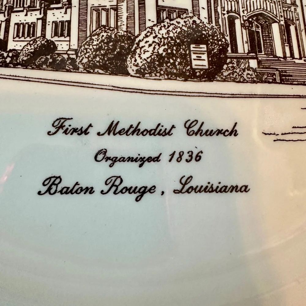 Homer Laughlin Plate - First Methodist Baton Rouge, LA  EST 1836 Vtg. Eggshell